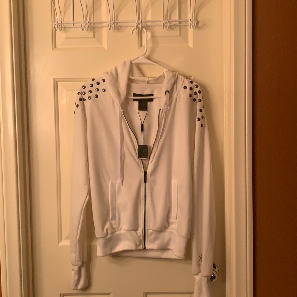 Kardashian Kollection Women’s White Zipped in front long sleeve hoodie jacket XS
